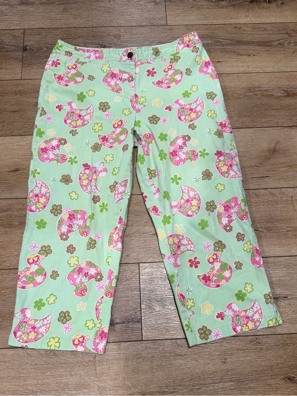 Vintage Duck Head Green Capri Pants Pink Floral Duck Pattern Funky